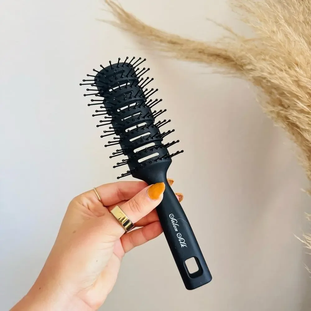 3 NEW SALON SILK Black Grey Round Vented Hairbrush Bundle Styling Tool Set